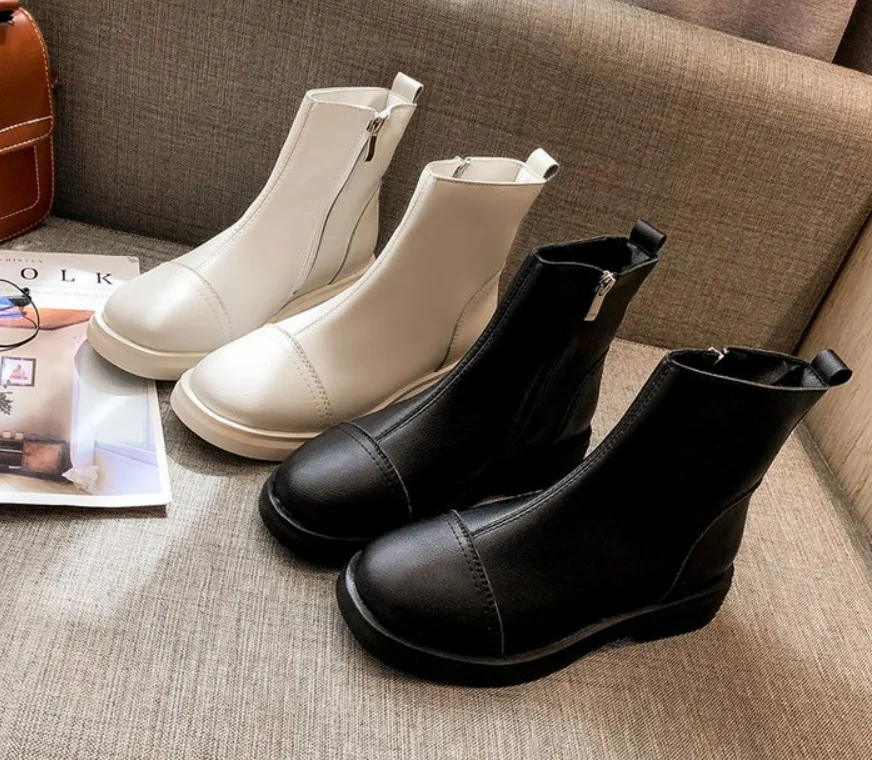 

Breathable Martin boots women's trend leather flat bottom short boots Korean version versatile British leather top short boots