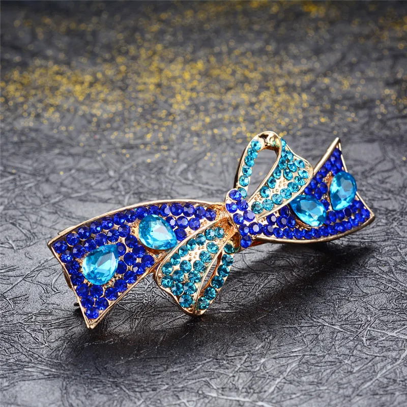 Высококачественные заколки Стразы с кристаллами и бантом брендовые Золотые