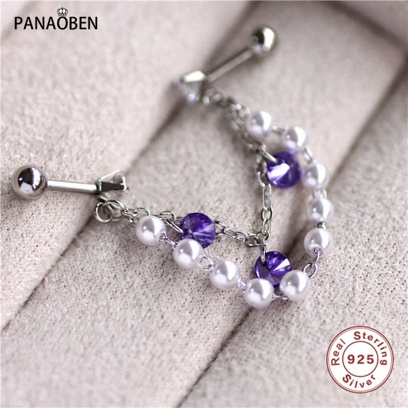 

Женские серьги из серебра 925 пробы PANAOBEN, серьги с двойным Проколом, цельнокроеные серьги с винтом, ювелирные изделия в подарок