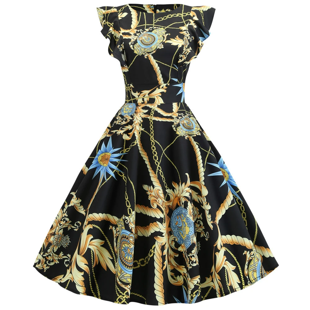 Платье женское винтажное однотонное с рукавами-лепестками элегантное офисное