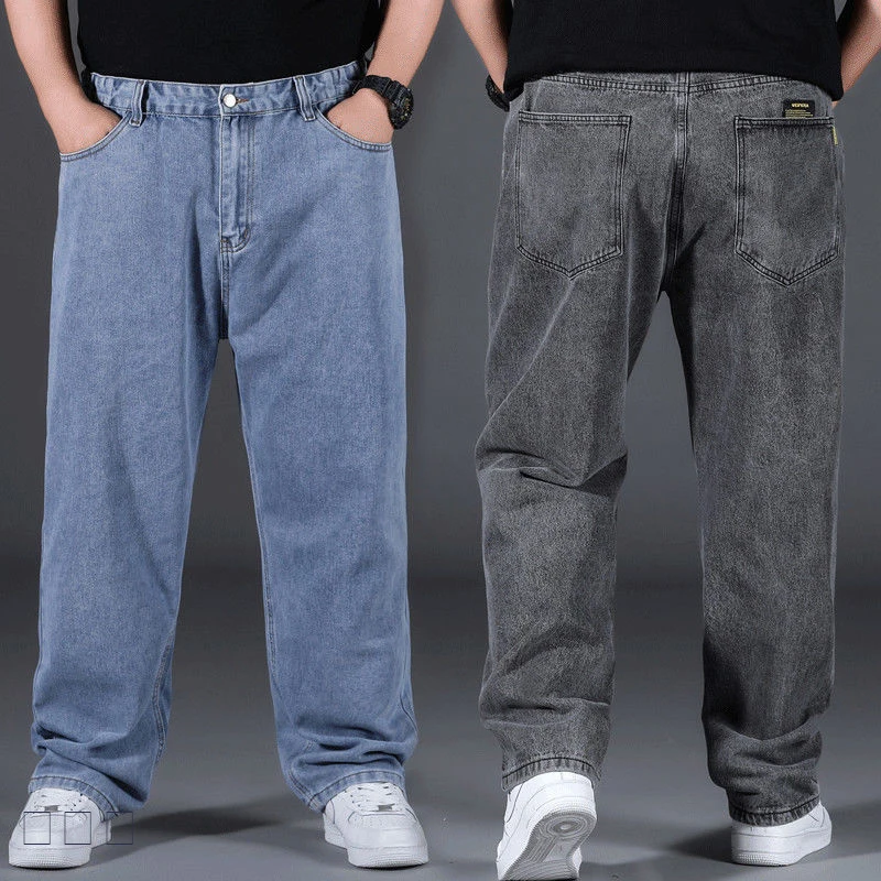 

2021 new Summer thin jeans men's loose straight leg wild trend fat fat pants plus fat plus size men's trousers