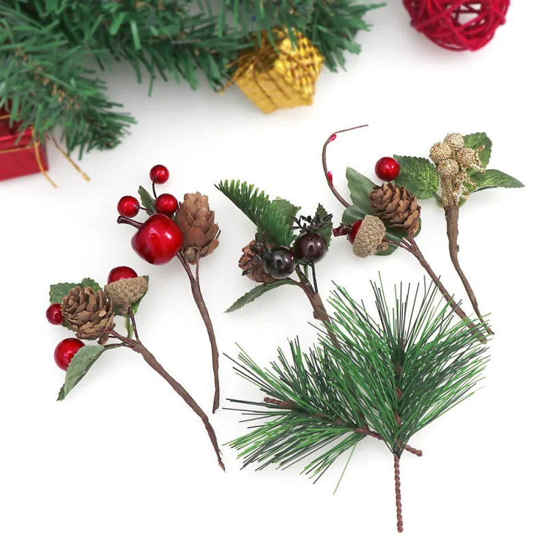 

7PCS Pine Cones Pine Branches Set For DIY Flower Arrangement Material Christmas Party Decoration Accessories