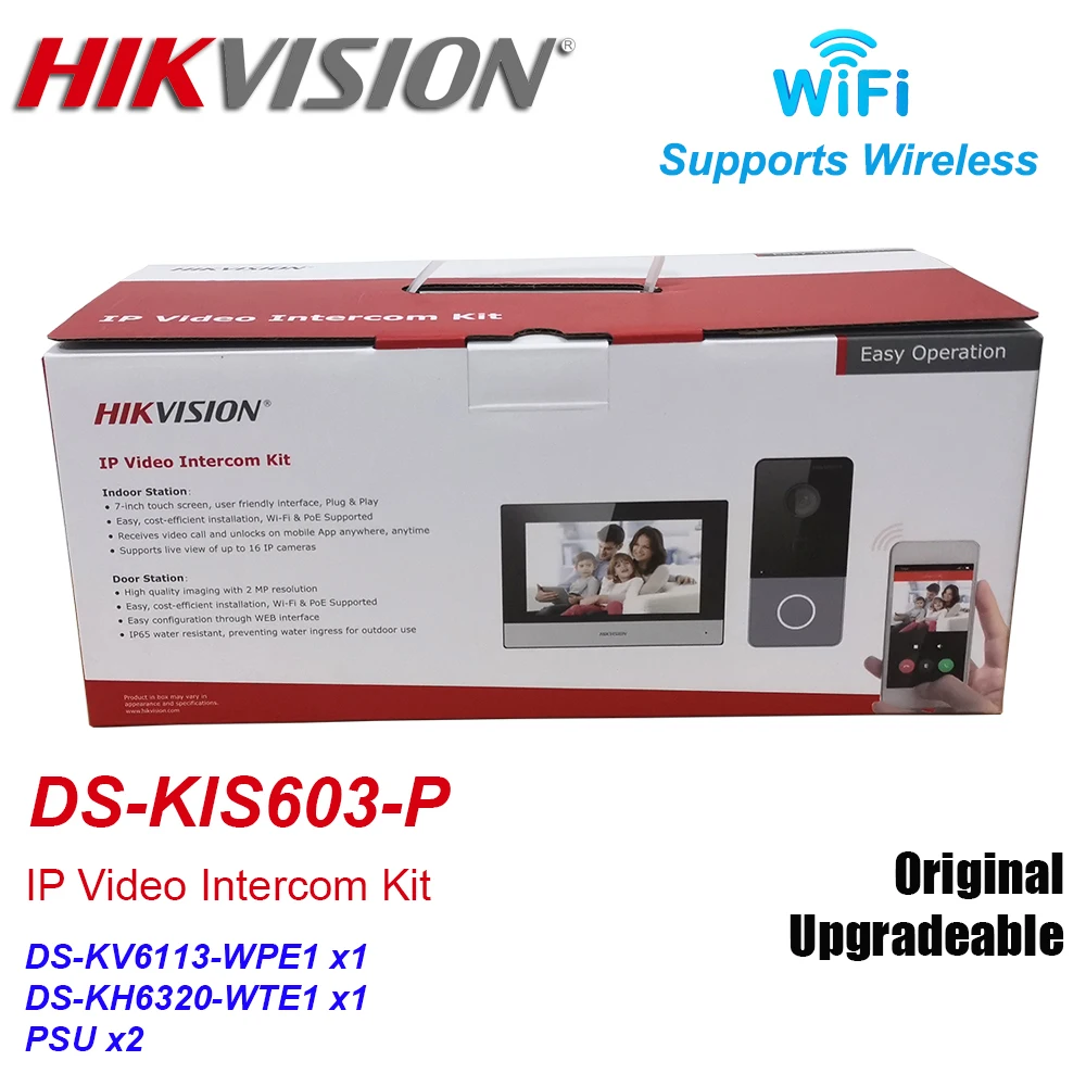 Hikvision DS-KIS603-P IP видео домофон комплект DS-KV6113-WPE1 + DS-KH6320-WTE1 Стандартный POE дверной станции WI-FI монитор
