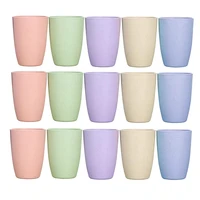 jeyl 15 pack wheat straw drinking cupsfor kids adult12 oz reusable tumblers stackable cup for kitchenpartypicnicbathroom