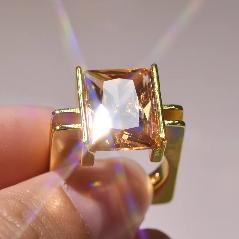 Женское золотое кольцо с натуральным цитрином 14 к роскошное обручальное