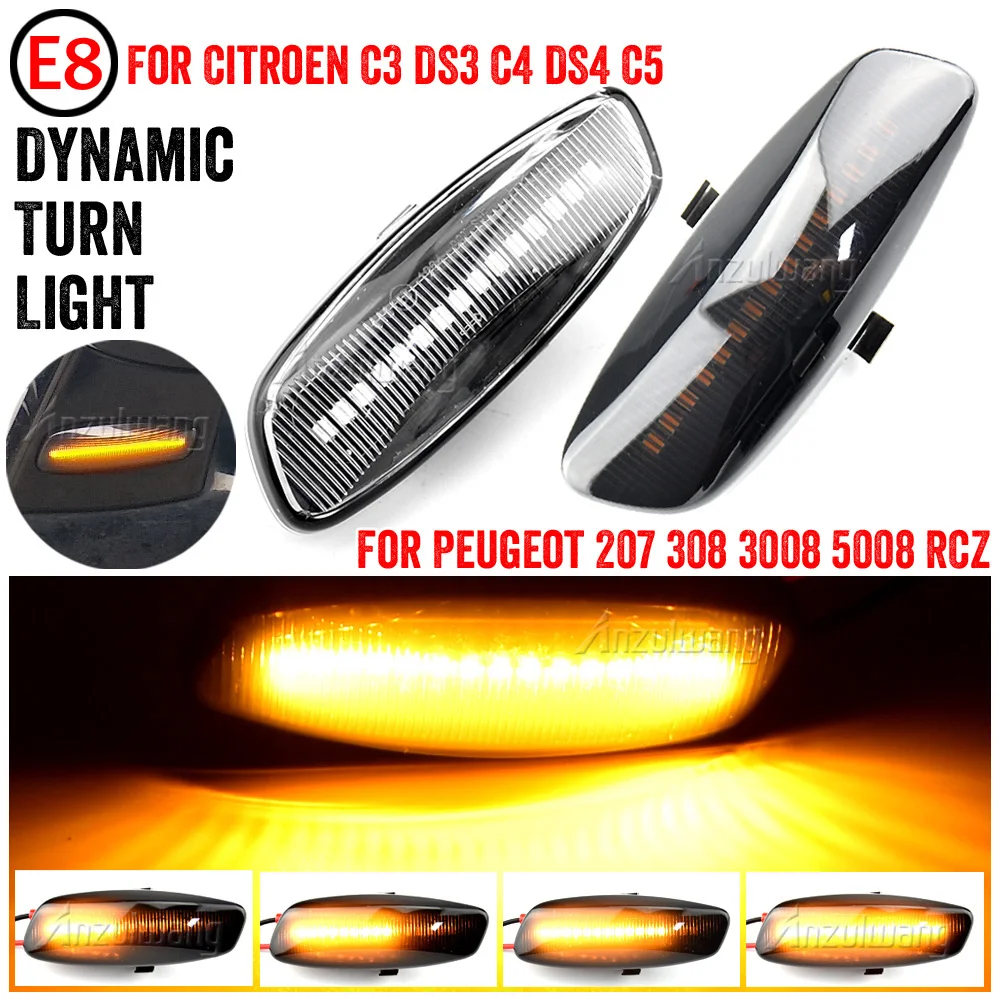 

2x Dynamic LED Turn Signal Side Marker Light for Peugeot 207 308 3008 5008 RCZ Partner Citroen C3 C4 Coupe Picasso C5 DS3 DS4