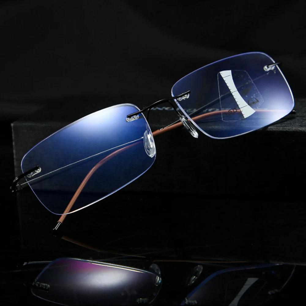 

Ultra-light Rimless Black and Grey Frame Fashion Men Women Progressive Multifocus Reading Glasses 0.75 1 1.25 1.5 1.75 To 4