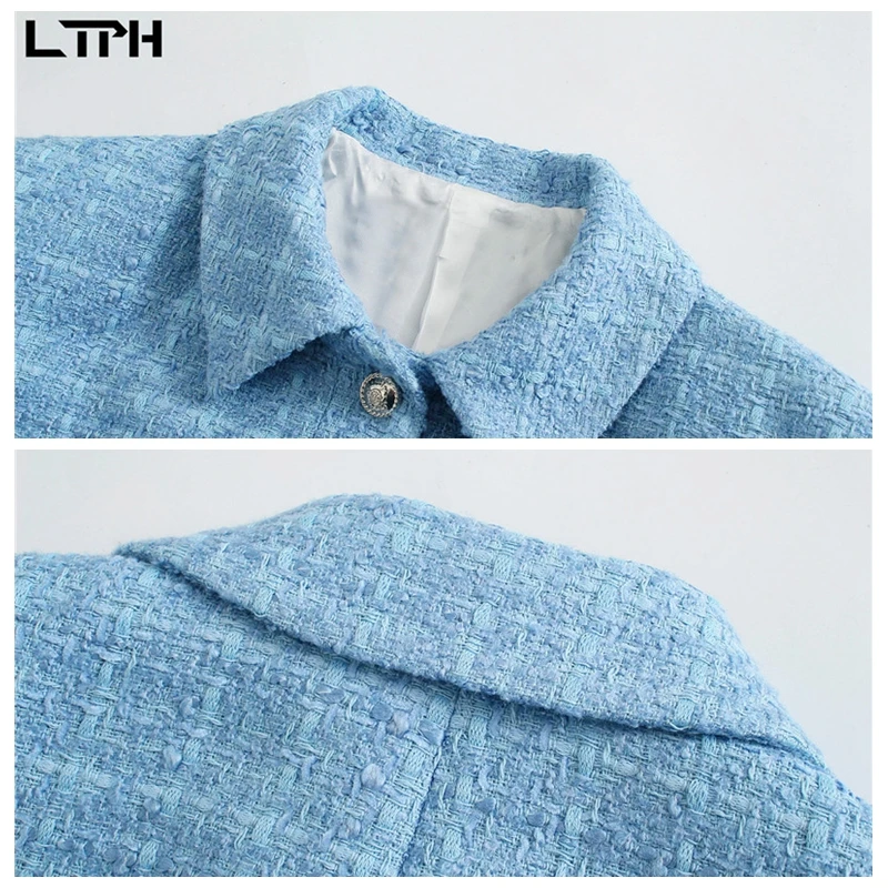 LTPH-Chaqueta corta de estilo inglés para mujer, traje con una hilera de botones, abrigo de manga larga, chaquetas de Tweed, primavera 2021