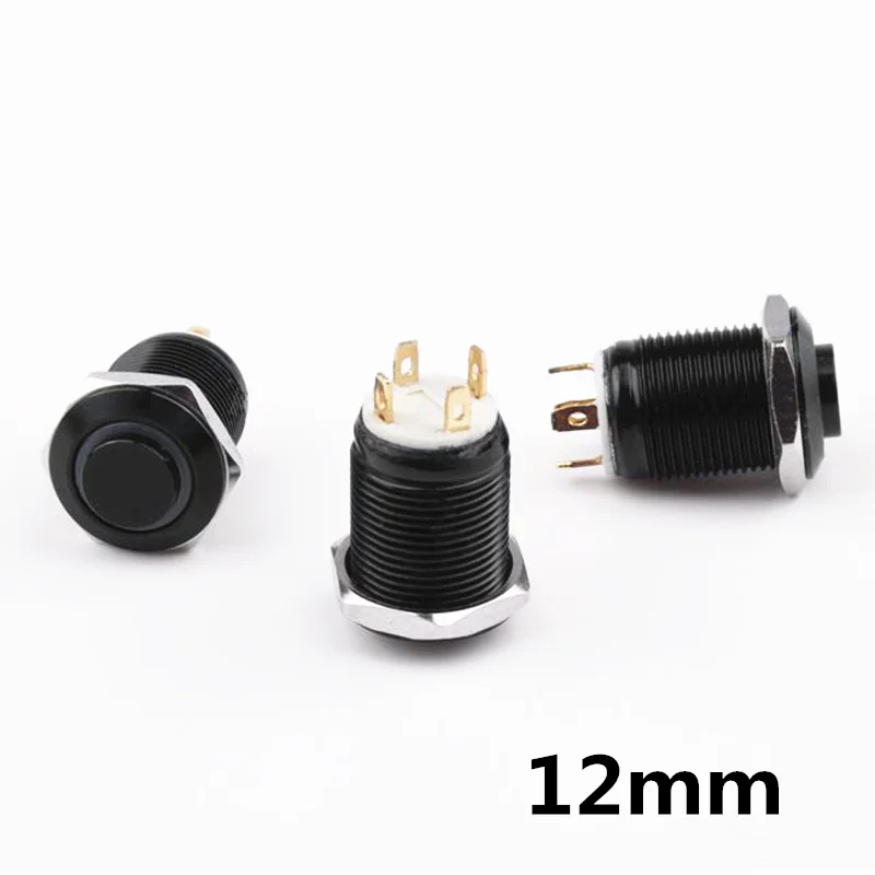Black Push Button Switch 4 Pin 12mm Waterproof Led Light Metal High Head Momentary/Latching Switches Self-locking/Self-reset