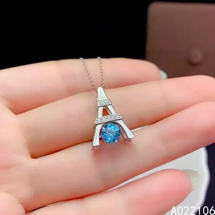 

Fine Jewelry 925 Pure Silver Inlaid Natural Swiss Blue Topaz Girl Luxury Fashion Chinese Style Gem Pendant Necklace Support Dete