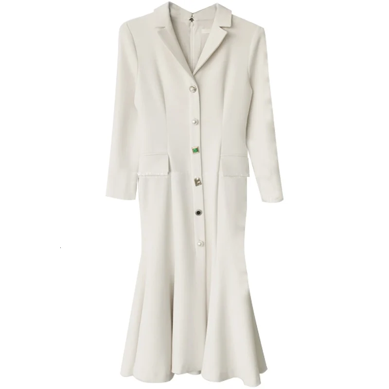 

Fashion Solid Color Gemstone Single-breasted Long-sleeved Lady Office Blazer Fishtail Dress Simple Fashion Tide Autumn TV579