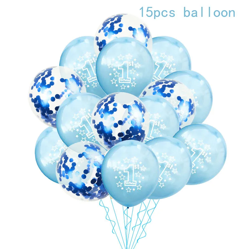 15pcs balloon 10/15 шт, для девочек и мальчиков 1st на день рождения воздушные шарики розового и голубого цвета с конфетти шары из латекса 1 Year Old первый День рождения Декор Baby Shower поставки - Цвет: 15pcs balloon