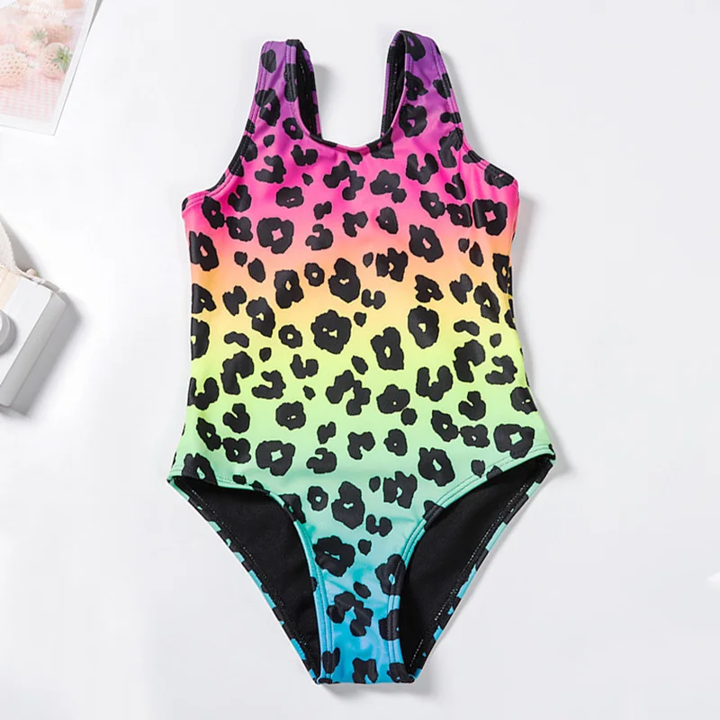 

Леопардовый слитный купальник с эффектом омбре для девочек, детский винтажный купальник, купальный костюм для девочек 1-8 лет, пляжная одежд...