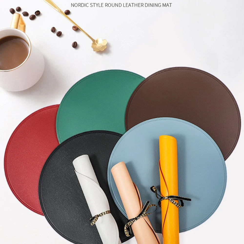 

Leather placemat Nordic style PVC round heat insulation pad restaurant hotel table mat color coaster