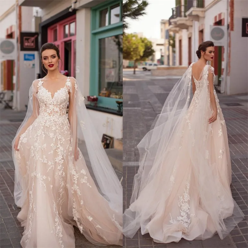 

Elegant A Line Boho Wedding Dresses With Wrap Lace Appliqued Sweetheart Sleeveless Bridal Gowns Robes De Mariée Sweep Train