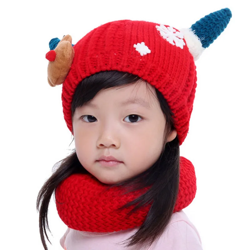 

Детская шапка детская вязаная шапка Корейская популярная шапка с узором лося зимняя детская шапка шарф и шапка 2 комплекта теплая шерстяная...