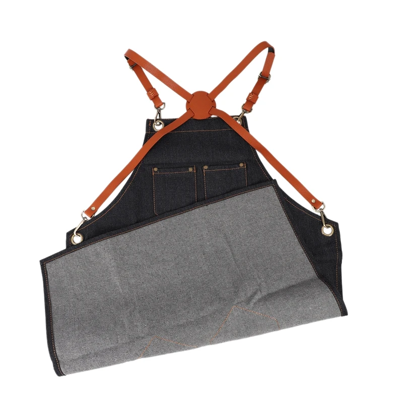 Джинсовый нагрудник фартук кожаный ремень для бариста пекаря рабочая форма