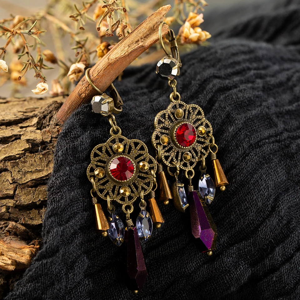 Женские винтажные этнические висячие серьги со стразами Boho модные ювелирные