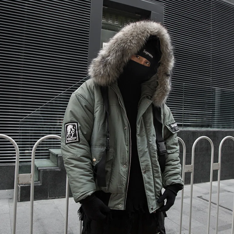 

Brand Winter Men's Warm Parkas Men Women Streetwear Thick Jackets Coat Fashion Harajuku Hoody Fur Collar Coats