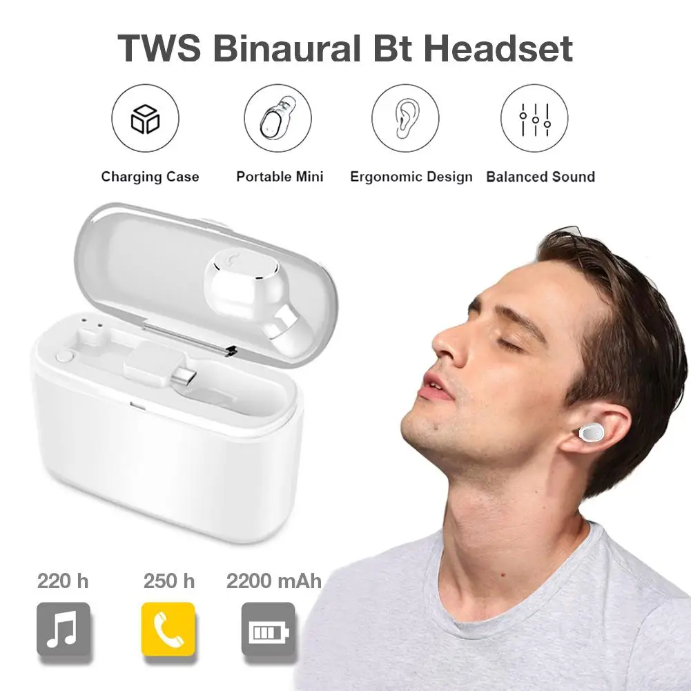 M8 Беспроводные Bluetooth 4 2 наушники в ухо мини компактные с 2200 мАч зарядным отсеком