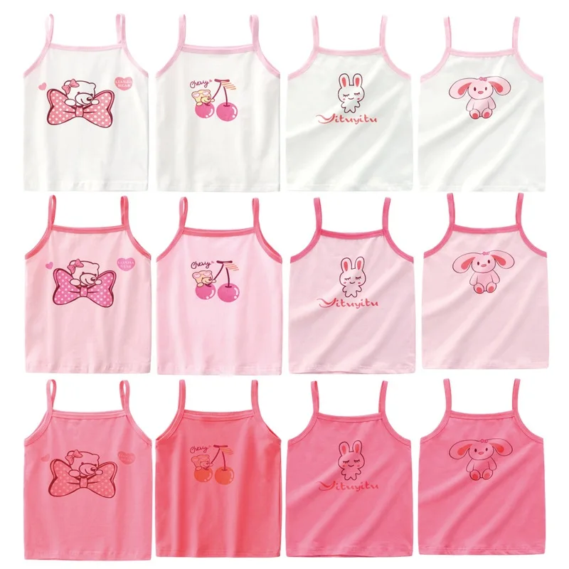 Girls Strawberry Car Singlet Cotton Underwear Tank Kids Quality Undershirts Cotton Tank Bow Tops for Baby Girl Size 3-10T