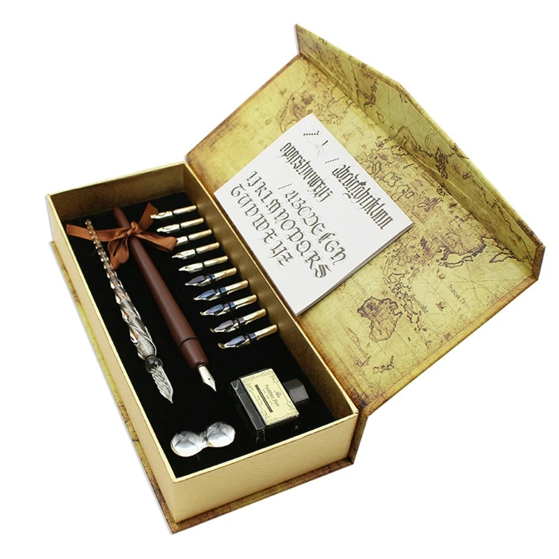 

1set Nibs Wooden Dip Pen Set Glass Calligraphy Pen Set for Cartoon Lettering Art Drawing Mapping Decorative Suitable For By