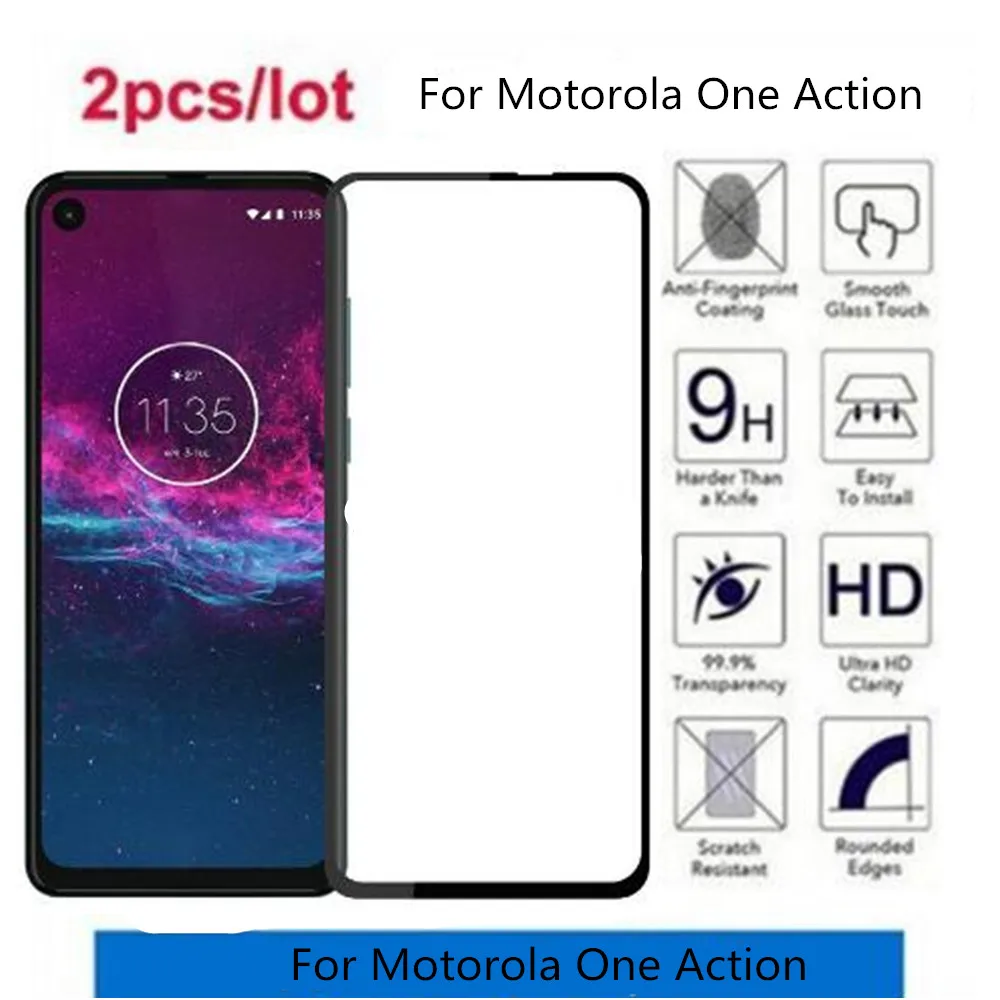 Полностью клеящееся закаленное стекло для Motorola One Защитное экрана Action закаленная