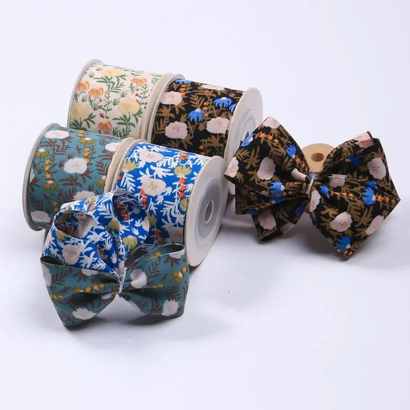 

Kewgarden Double-sided Printed Floral Chiffon Ribbon DIY Handmade Bow Hair Accessories Make Hairpin Packaging Materials 10 Yards