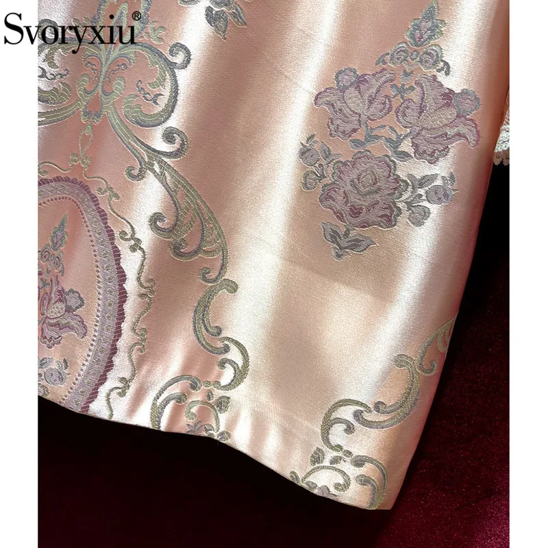 

Svoryxiu 2021New Women's Summer Plus Size Loose Dress Lace Flared Sleeves Flower Print Jacquard Elegant Dresses Vestdios XXXL