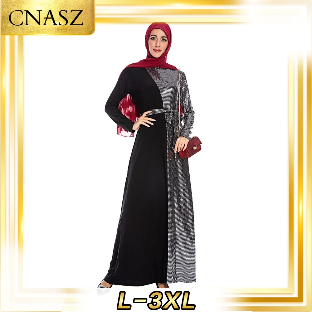 Женское мусульманское платье с длинным рукавом Abayas корейский стиль 2019 |