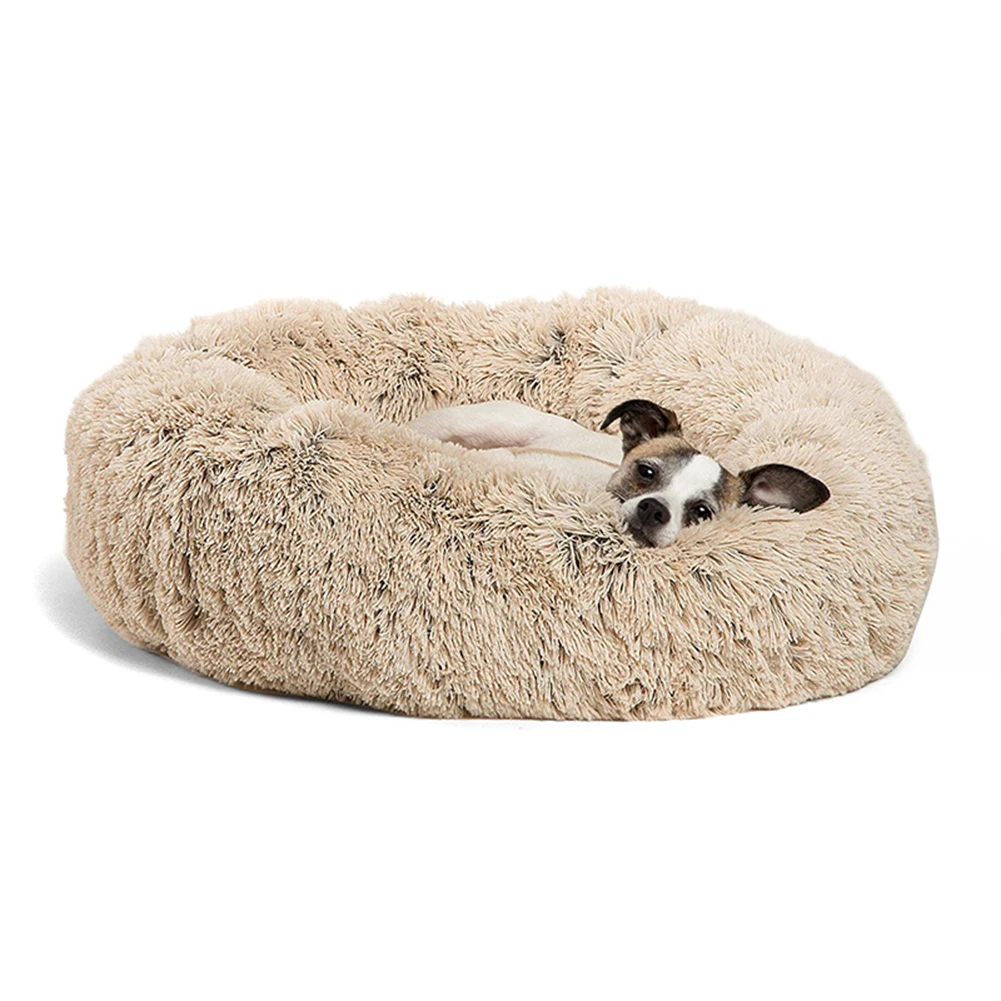 Beige Кровать для домашних животных, собак, кошек, теплая мягкая плюшевая кровать, успокаивающее гнездо, круглый коврик для пончиков AUG889 - Цвет: Beige