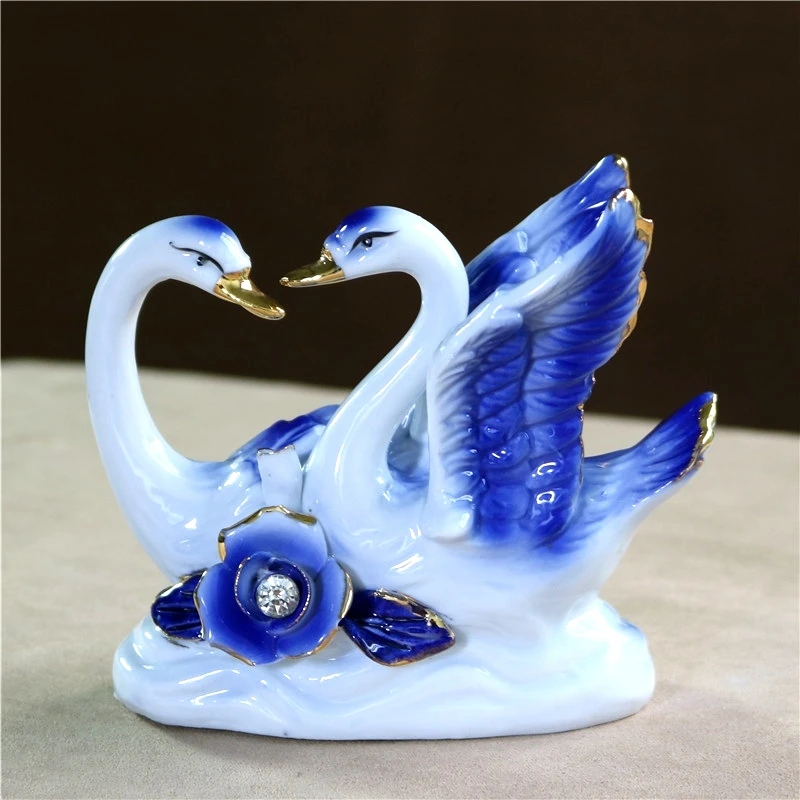 Романтическая фарфоровая парная Статуэтка лебедя керамические влюбленные