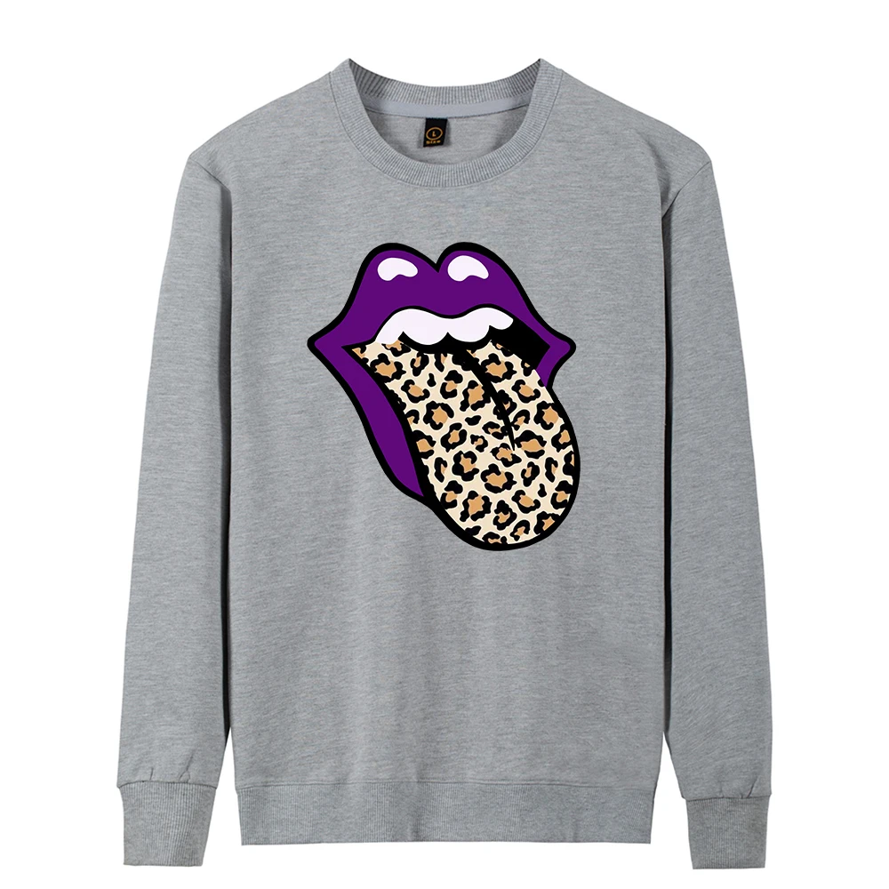 

Женские толстовки с леопардовым принтом губ, красные толстовки с принтом губ, осенний пуловер с длинным рукавом, повседневный свитшот в Кор...