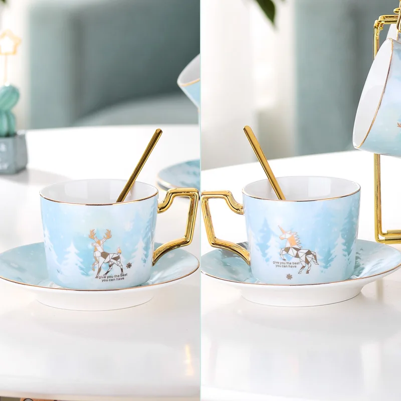 Чайная чашка и блюдце 200 мл в новом стиле фарфоровая кофейная фэнтези лес