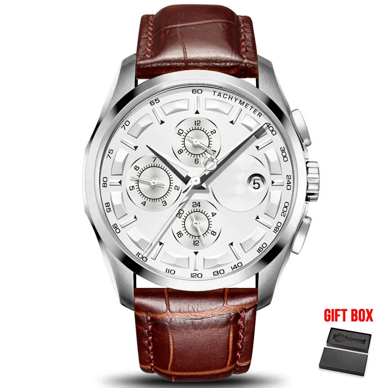 White Dial Leather Карнавальные Мужские автоматические механические часы, мужские водонепроницаемые наручные часы от ведущего бренда, модные роскошные кожаные часы Relogio Automatico - Цвет: White Dial Leather