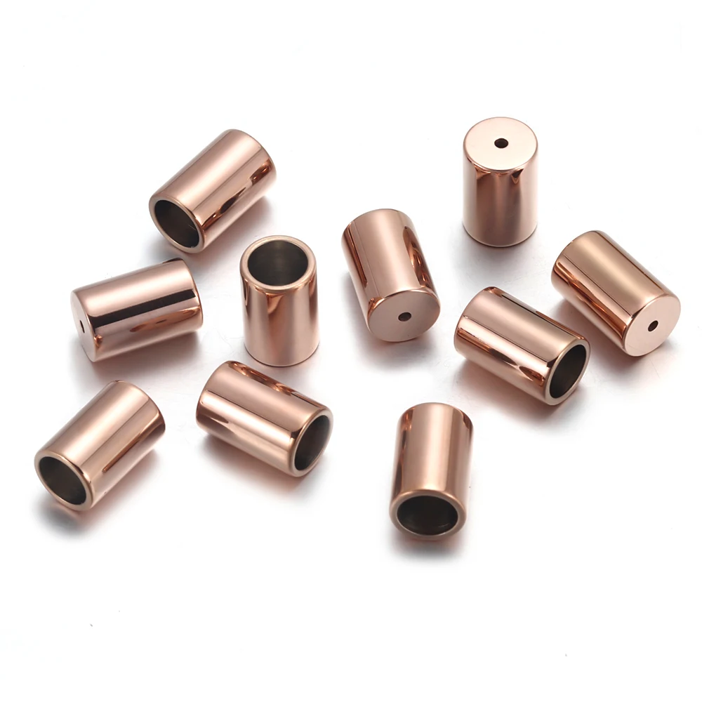 Rose Gold 10 шт Бусины из нержавеющей стали 6 мм/1 мм для подключения кожаного шнура и бусин прокладки для браслета аксессуары для изготовления ювелирных изделий - Цвет: Rose Gold