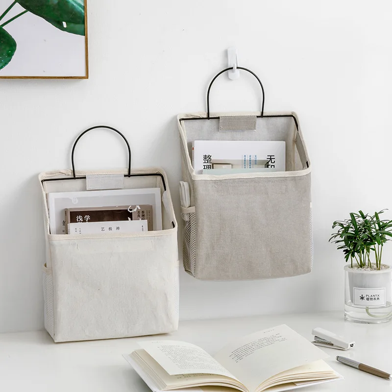 

Simple Cotton Linen Storage Hanging Bag Books Magazine Sundries Wall Hanging Pocket Removable Toys Storage Bags Home Organizer
