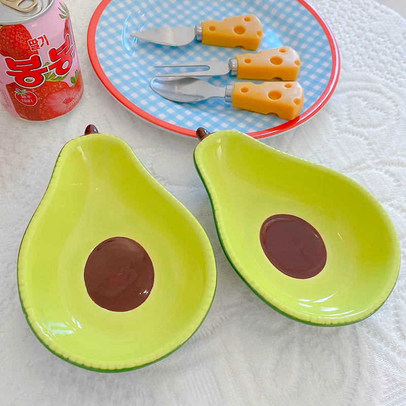1pcs  cute avocado shape ceramic fruit salad plate snack dish rice soup bowl tableware supplie