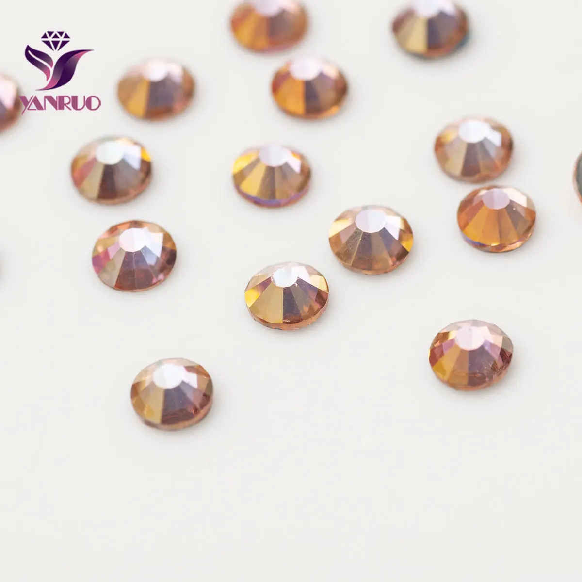 Янруо Горячая фиксация светло персиковый AB стеклянные стразы передача тепла