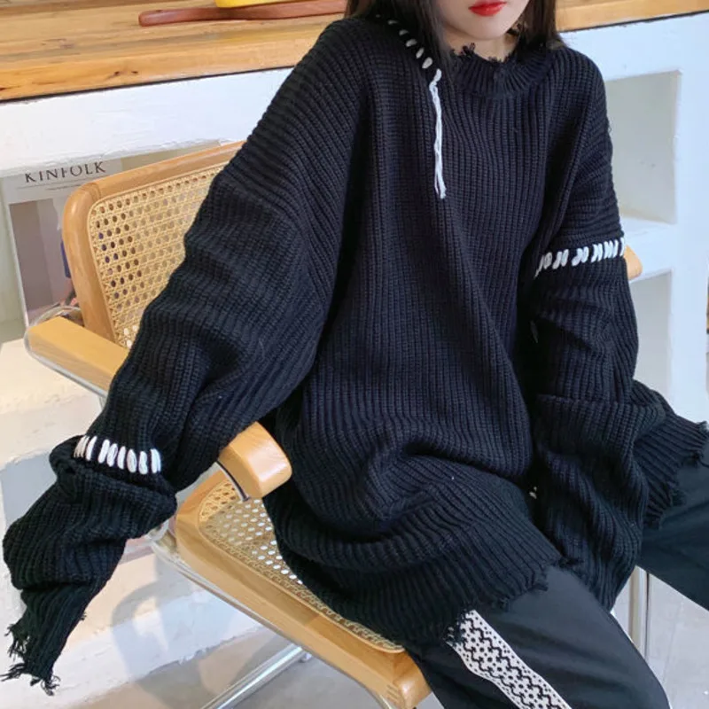 

SXGOTH Goth Grunge Streetwear Pullovers Plus Size Harajuku Autumn Halloween Sweatshirts Patchwork Knitwear Clothes Punk Black