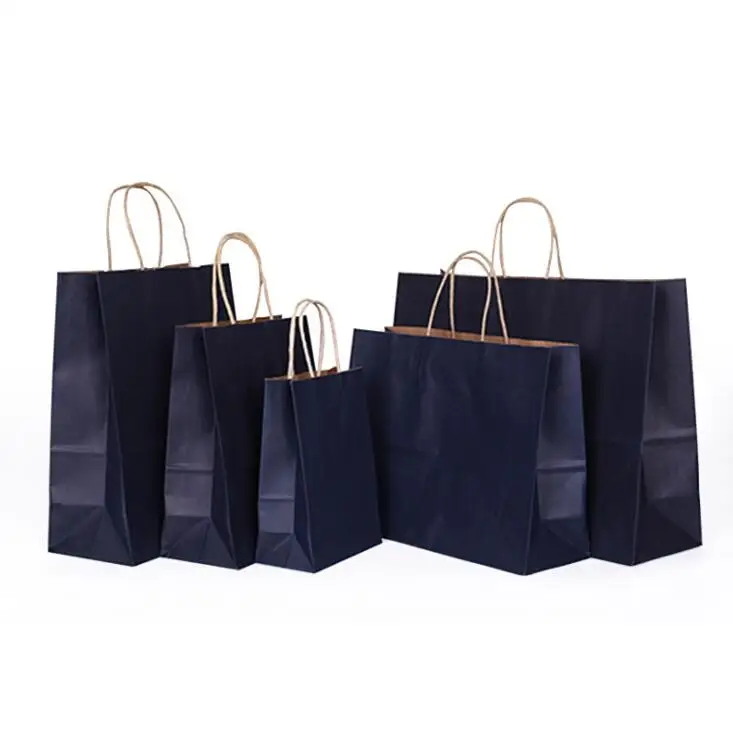 

10 Pcs/lot Multifunction Kraft Paper Bag With Handle Recyclable Bag Fashionable Cloth Shoes Gift Paper Bags 4 Size Deep Blue