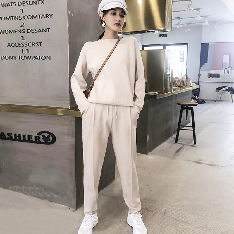 Осенне весенние вязаные Cпортивные костюмы толстовки Женский костюм одежда