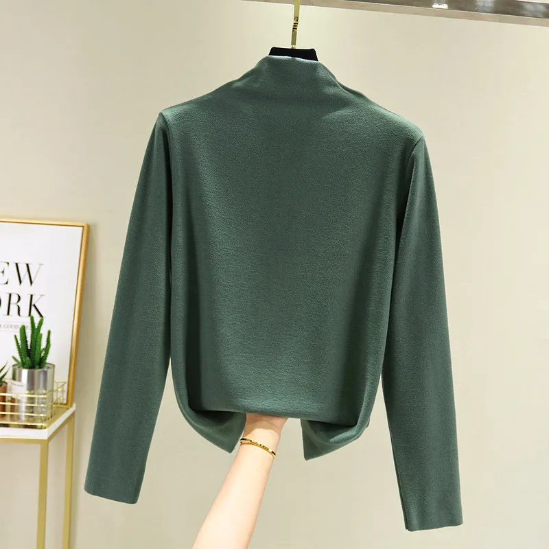 

Half high collar bottoming shirt women autumn and winter thickening long-sleeved t-shirt all-match warm cotton top White