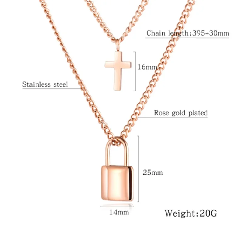 

Ailodo Multilayers Cross Lock Pendant Necklaces For Women Rose Gold Color Stainless Steel Necklace Fashion Jewelry Gift 20MAY03