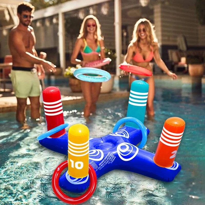 

Надувной бассейн, игрушки в виде кольца, плавающие игрушки с 4 кольцами для многопользовательского бассейна, Семейные Игрушки для бассейна, ...