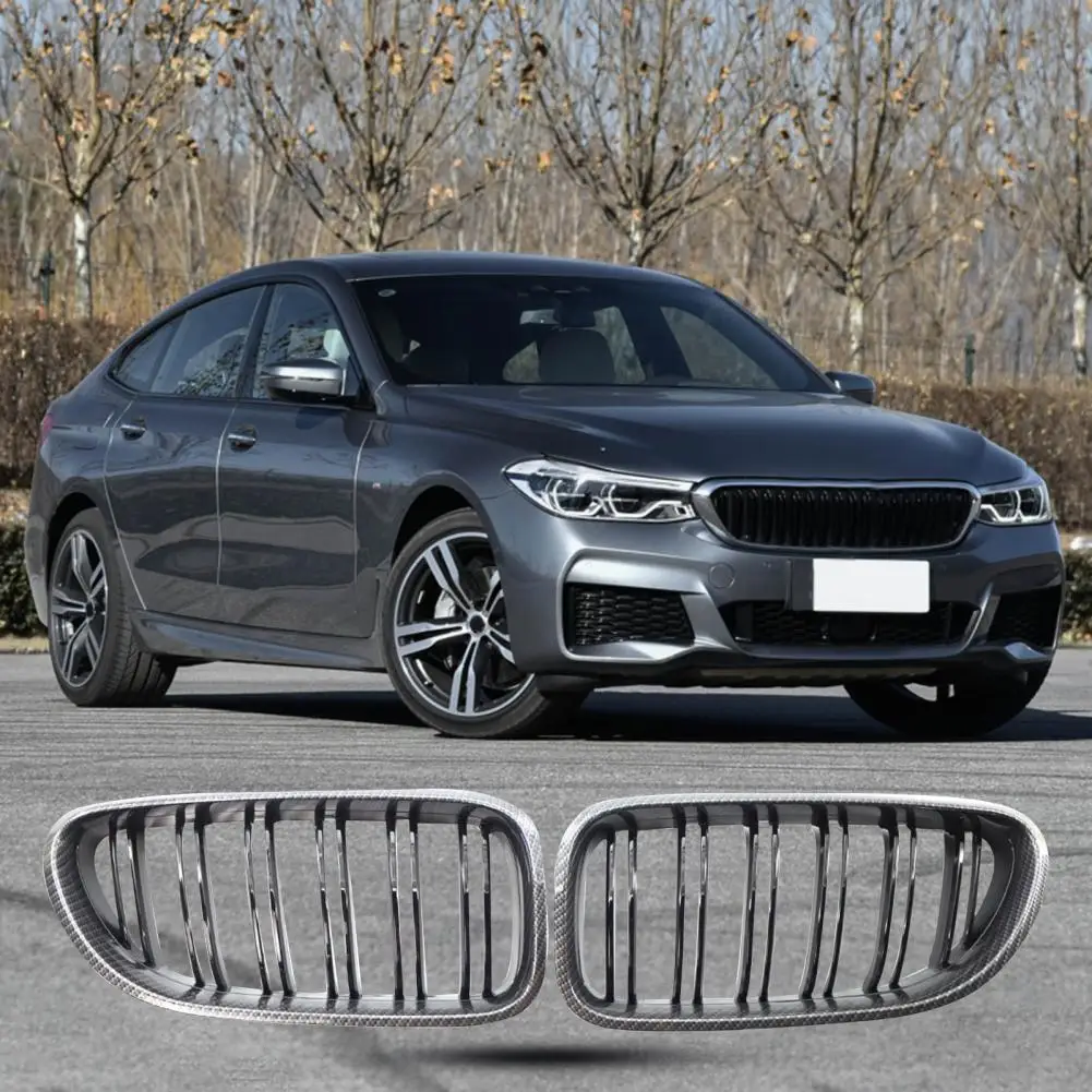 

2Pcs Durable Professional Front Bumper Grill 51137211922 51137212849 51137212850 Carbon Grain Front Grille Double Line