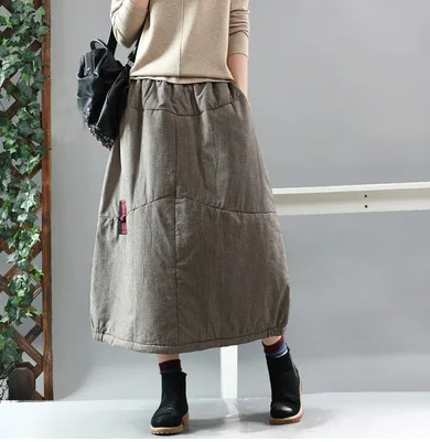 Зимние теплые женские Ретро свободные хлопковые стеганые повседневные юбки с