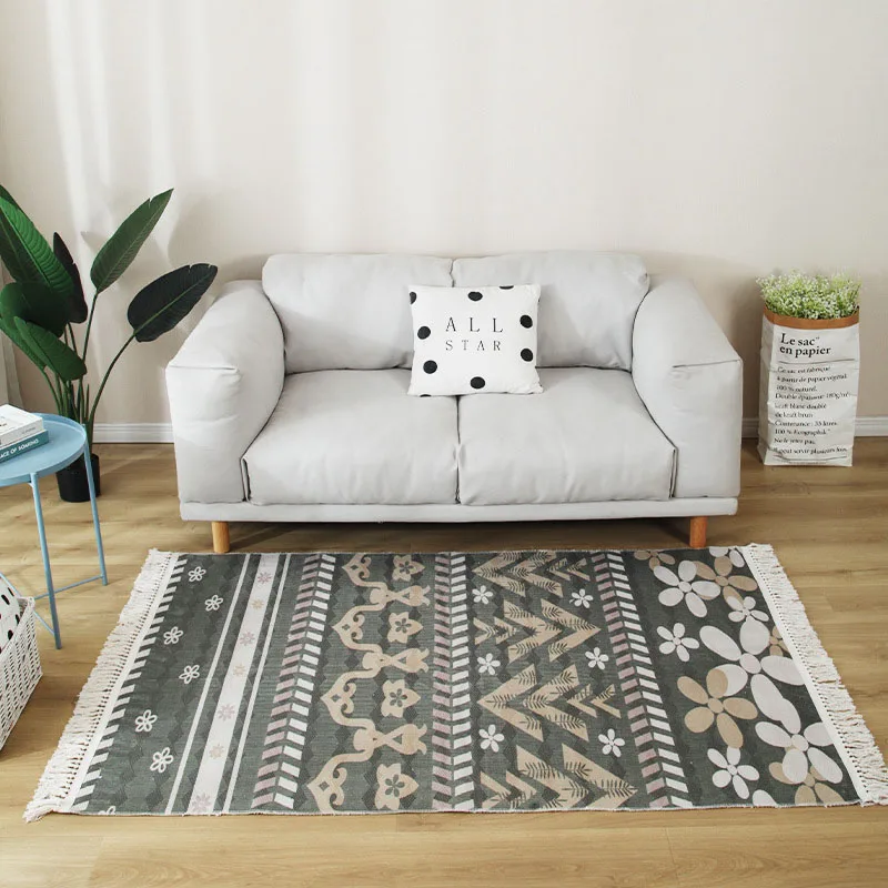 

Cotton Linen Carpet for Living Room Nordic Hand Woven Bedroom Rugs Tassel Macrame Muslim Pray Mats Hallway Bedside Carpet Rug