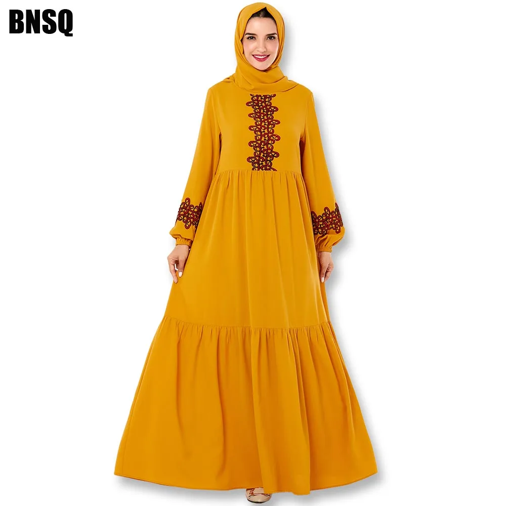 

BNSQ Embroidered Long Multi-Layered Pleated Muslim Evening Dress Caftan Morocain Kaftan Djelaba Femme Islamic Clothing Dubai