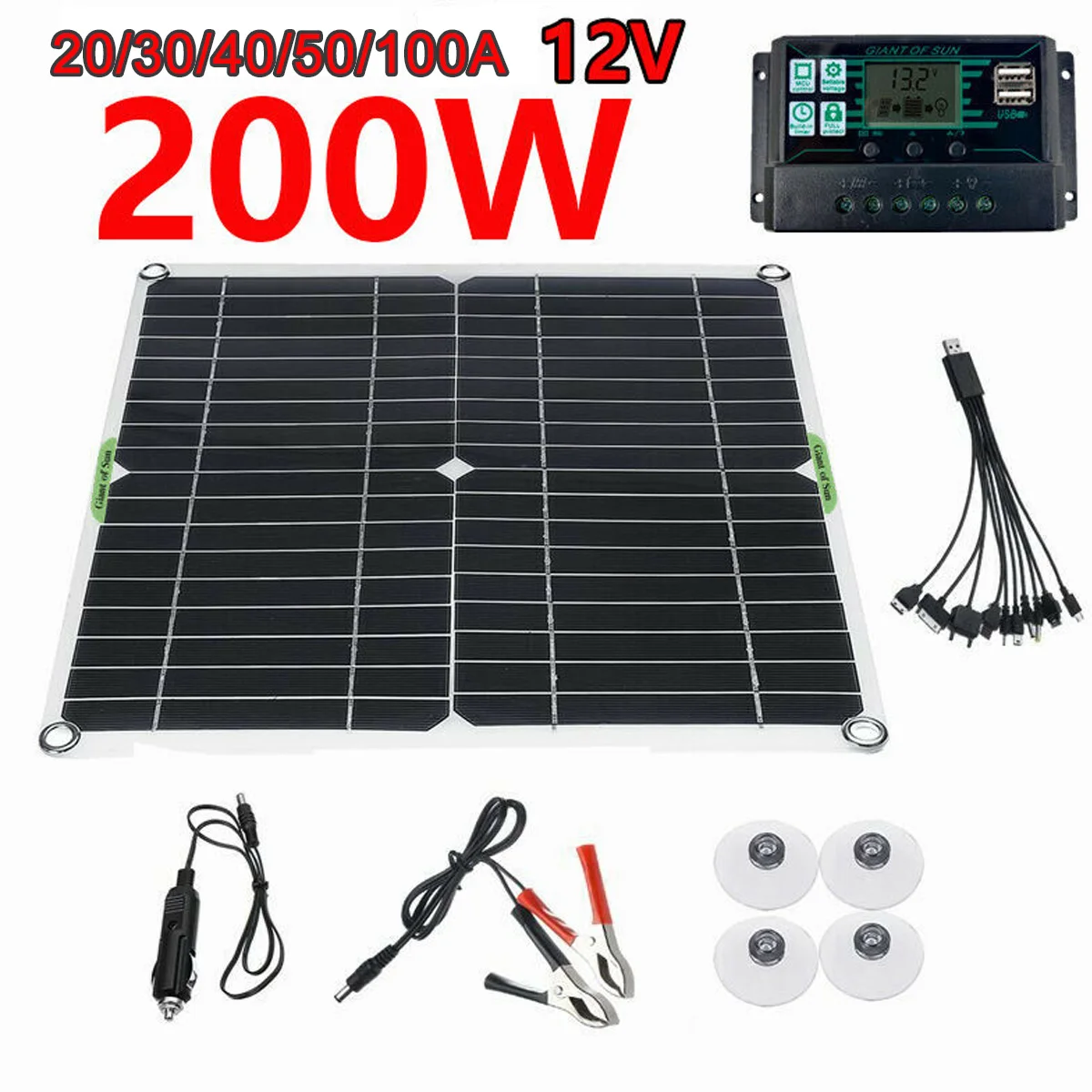

200W Solar Panel Kit Complete Dual 12/18V DC USB With 10A~100A Solar Controller Solar Cells for Car Yacht RV Battery Charger
